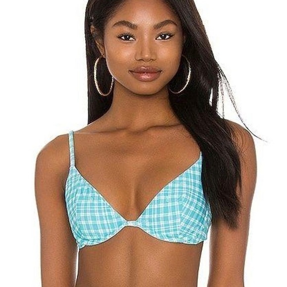 VDM The Label Heidi check light blue underwire bikini top NWT - Picture 1 of 6